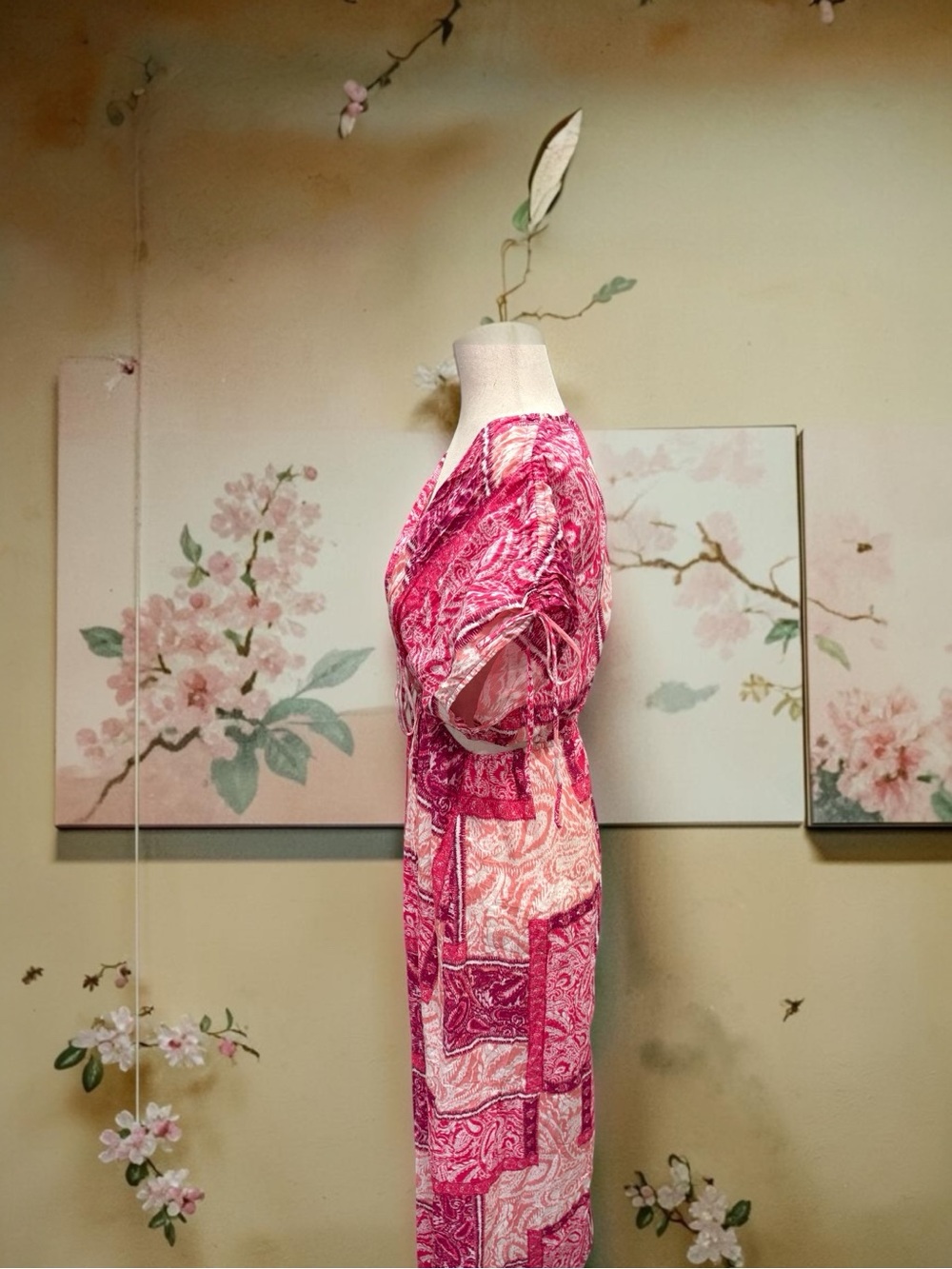 NEW~ Zara Pink Patchwork V-Neck Maxi Dress  size Medium - Picture 5 of 16